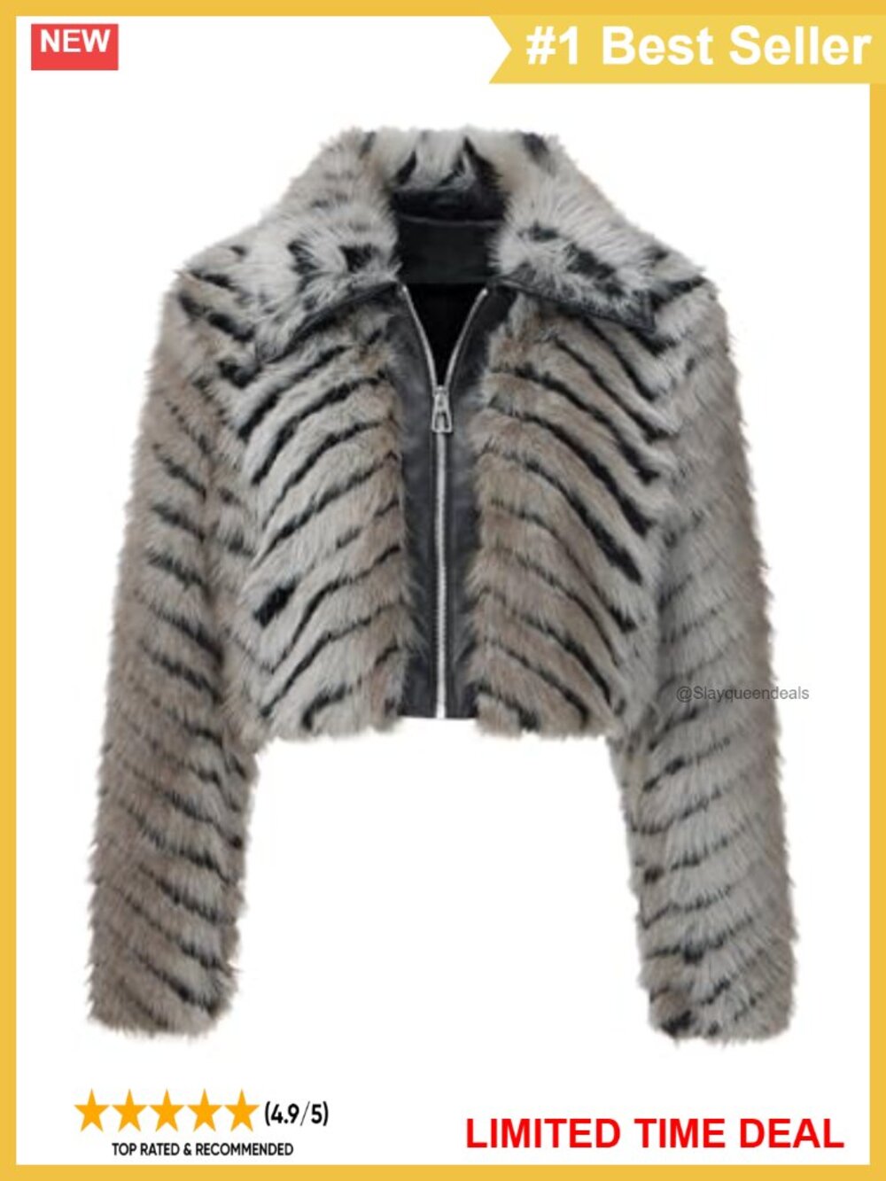 Faux Fur Cropped Jacket Fluffy Fleece Zip Coat Slim Fit